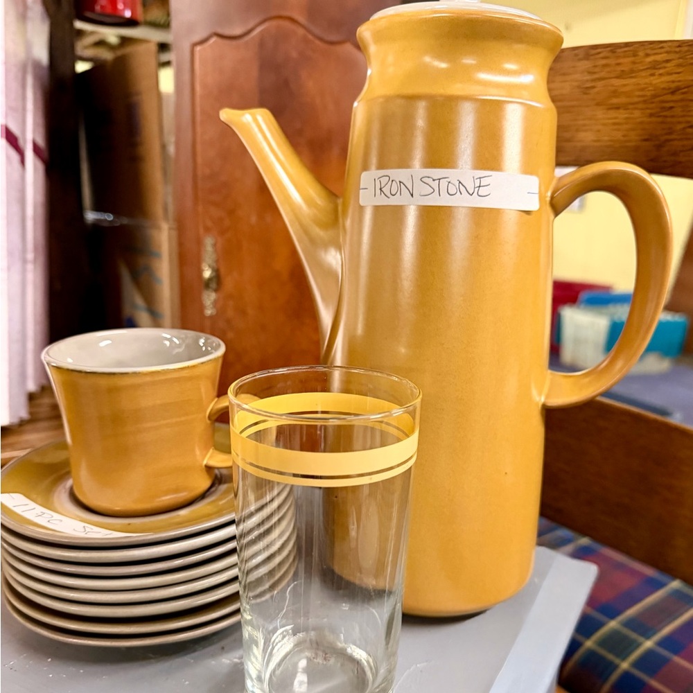 Aurora Yellow/Mustard Color Ironstone Coffee Set 11 pc Highly Sought
